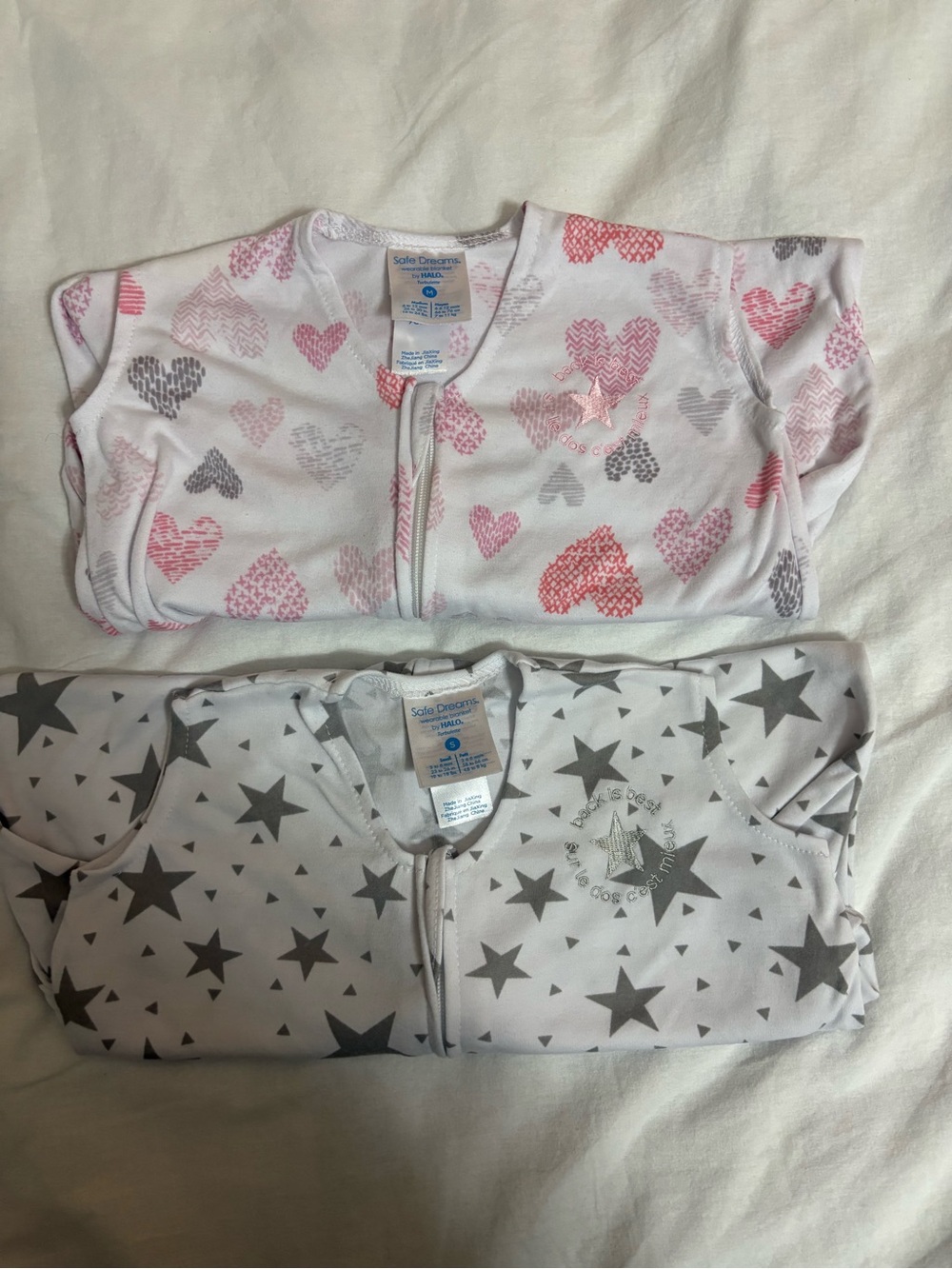Halo Safe Dreams - Pink & Gray Heart M and Star S Sleep Sack Set
